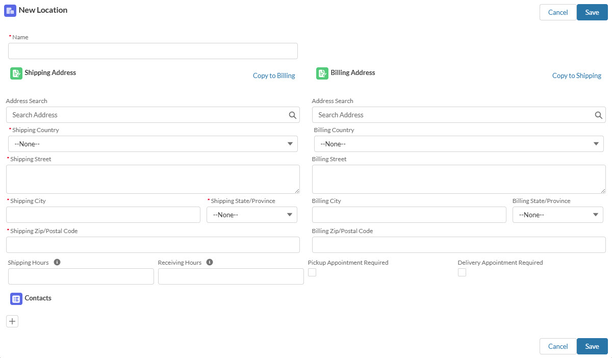 Modal for creating new Accounts for Stop locations.